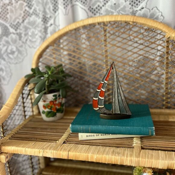 Vintage Penco Enamelled Brass Sailboat Figurine Paperweight Home Decor - Picture 3 of 7